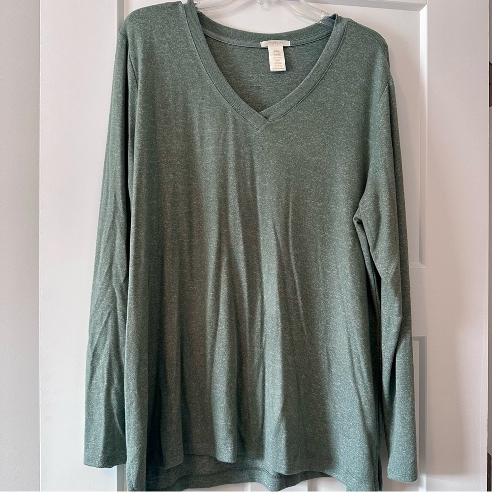 Matty M Seafoam Green V-Neck Sweater XXL Lightweight